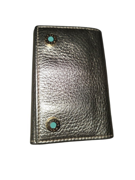 Handbags - Tiffany And Company Metallic Gold Leather Key Holder Wallet with Turquoise Butto
